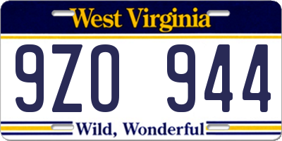 WV license plate 9ZO944