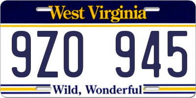 WV license plate 9ZO945