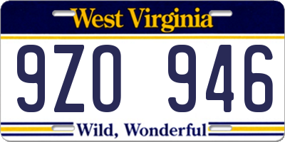 WV license plate 9ZO946