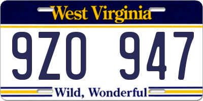 WV license plate 9ZO947