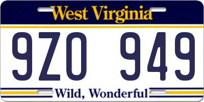WV license plate 9ZO949
