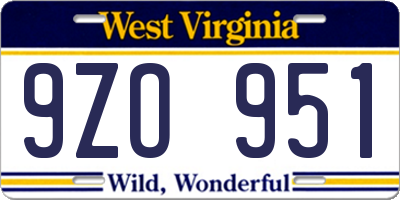 WV license plate 9ZO951