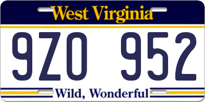 WV license plate 9ZO952