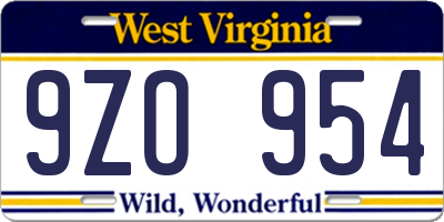 WV license plate 9ZO954