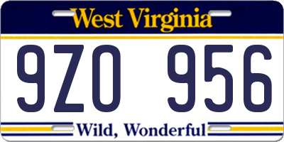 WV license plate 9ZO956