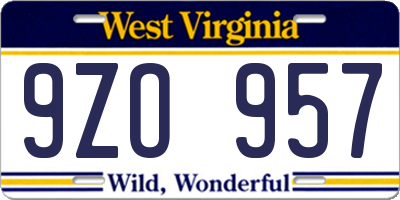 WV license plate 9ZO957