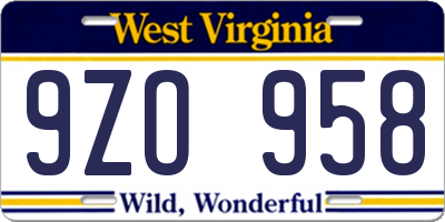 WV license plate 9ZO958
