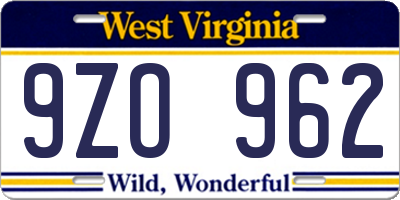WV license plate 9ZO962