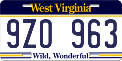 WV license plate 9ZO963