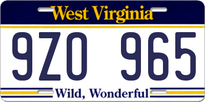 WV license plate 9ZO965