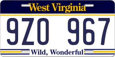 WV license plate 9ZO967
