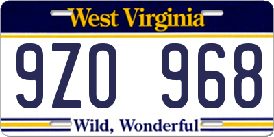 WV license plate 9ZO968
