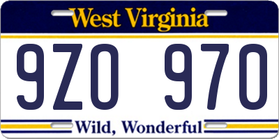 WV license plate 9ZO970