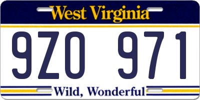 WV license plate 9ZO971