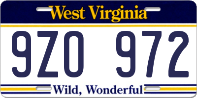 WV license plate 9ZO972