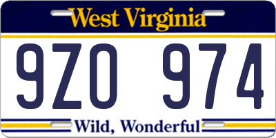 WV license plate 9ZO974