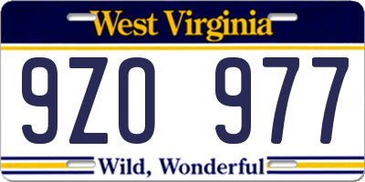 WV license plate 9ZO977
