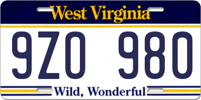 WV license plate 9ZO980