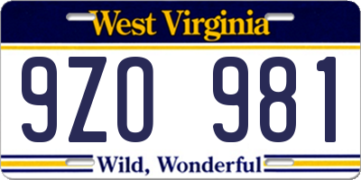 WV license plate 9ZO981