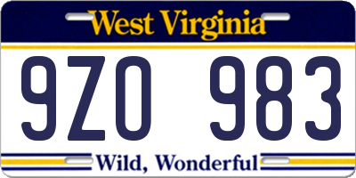 WV license plate 9ZO983