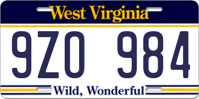 WV license plate 9ZO984