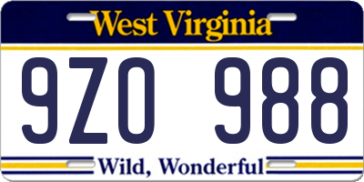 WV license plate 9ZO988