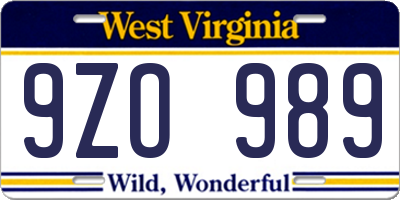 WV license plate 9ZO989
