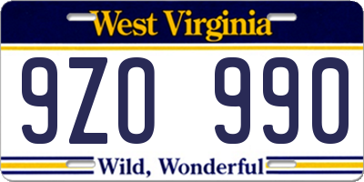 WV license plate 9ZO990