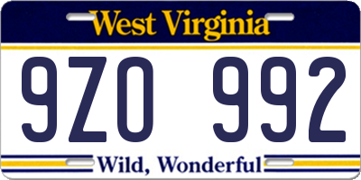 WV license plate 9ZO992