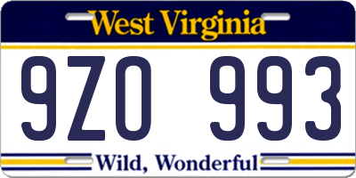 WV license plate 9ZO993