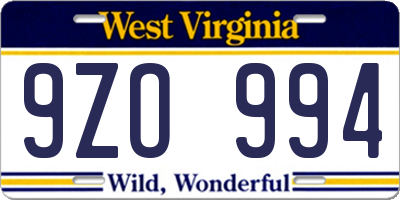 WV license plate 9ZO994
