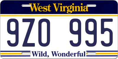 WV license plate 9ZO995