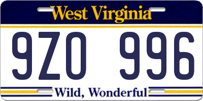 WV license plate 9ZO996