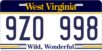 WV license plate 9ZO998