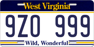 WV license plate 9ZO999
