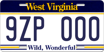 WV license plate 9ZP000