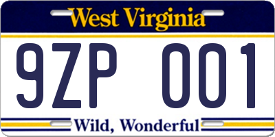 WV license plate 9ZP001
