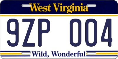 WV license plate 9ZP004