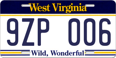 WV license plate 9ZP006
