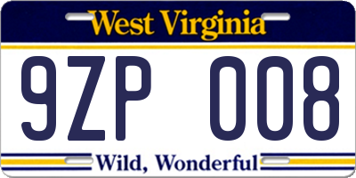 WV license plate 9ZP008