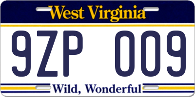 WV license plate 9ZP009
