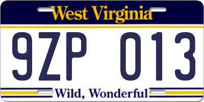 WV license plate 9ZP013