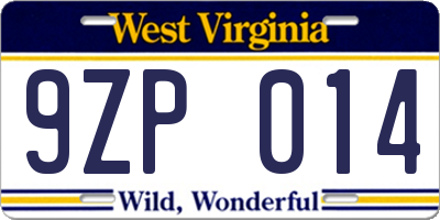 WV license plate 9ZP014