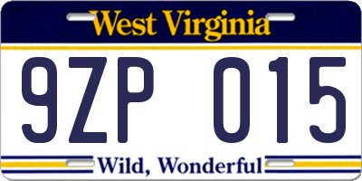WV license plate 9ZP015