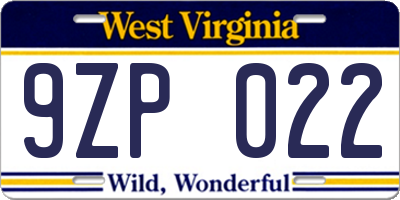 WV license plate 9ZP022