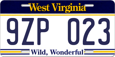 WV license plate 9ZP023
