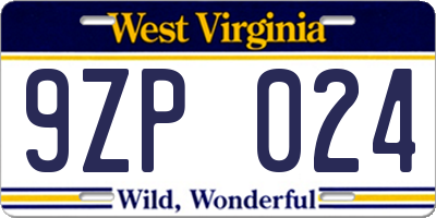 WV license plate 9ZP024