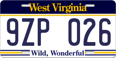 WV license plate 9ZP026