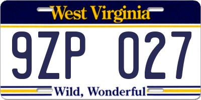 WV license plate 9ZP027