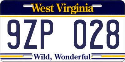 WV license plate 9ZP028
